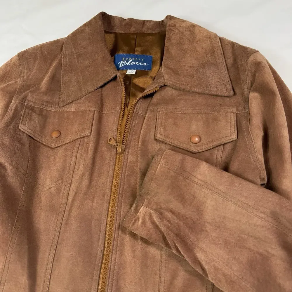 Express Bleus Vintage 90's Mauve Brown Suede Trucker's Jacket